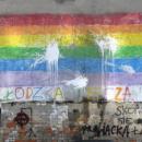 Rainbow graffiti in Łódź, Zielona & Wólczańska Streets yard