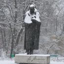 Stanisław Staszic monument in Łódź in winter