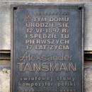 Plaque Aleksander Tansman, Łódź 18 Próchnika Street